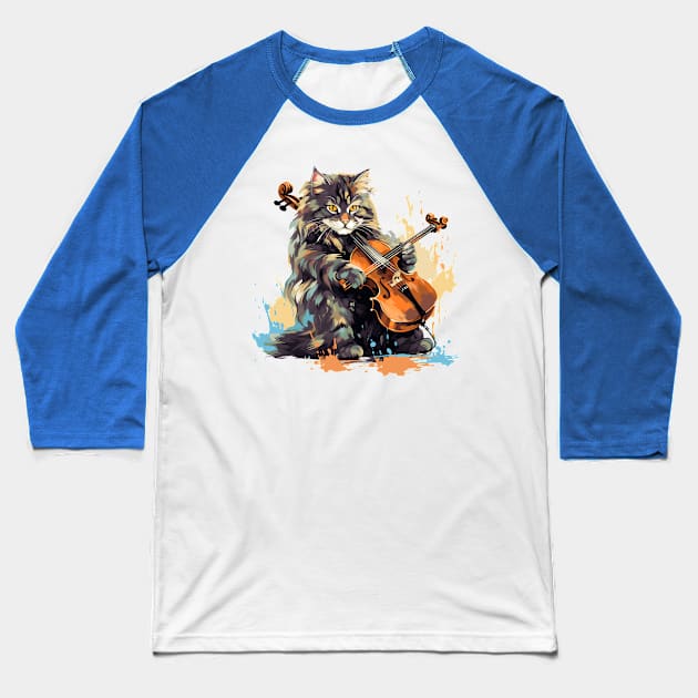 Maine Coon Cat Playing Violin Baseball T-Shirt by Graceful Designs